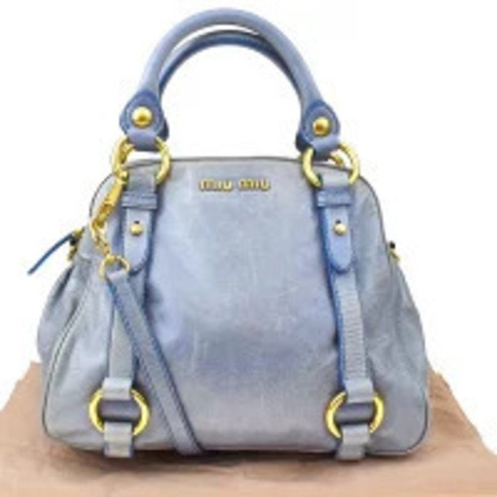 Miu Miu Vitello Lux handbag distinctive blue metallic Blue
